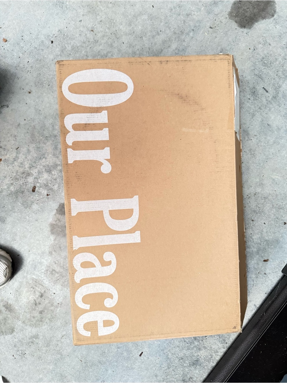 Our Place Storage Box in Natural Tan with White Logo